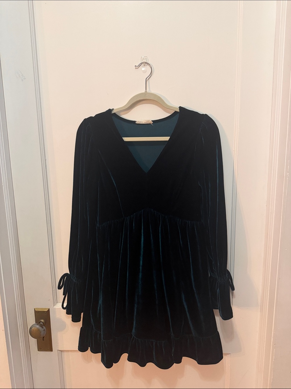 Velvet V-Neck Long Sleeve Mini Dress - Deep Teal